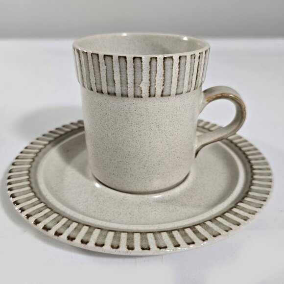 Vintage 2 Pc Kasuga Showa Japan Speckled Taupe Coffee Cup Mug Saucer Set MCM - Picture 2 of 8